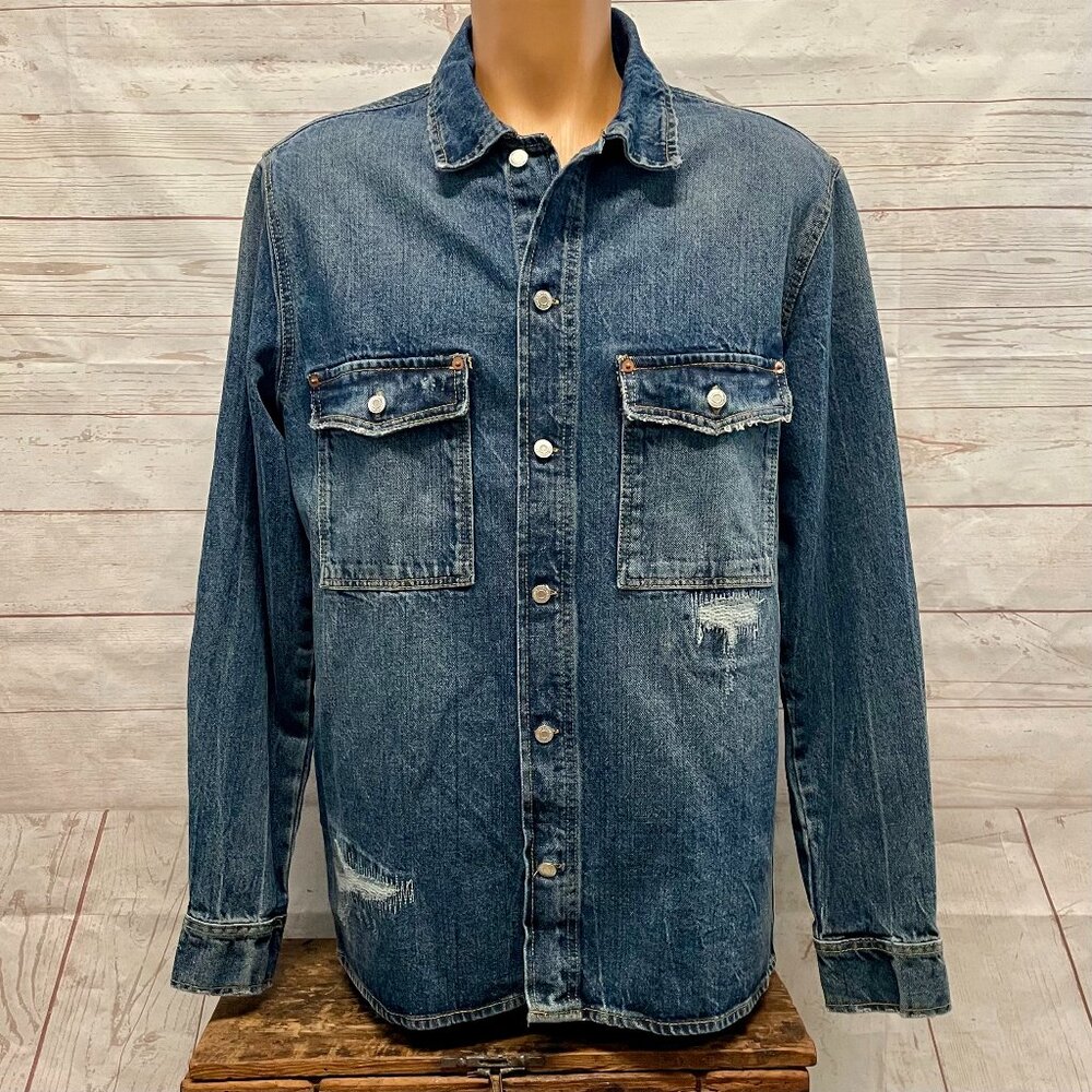 Zara Distressed Effect Denim Oversized Shirt